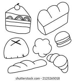 set of black handrawn bread isolated on white background