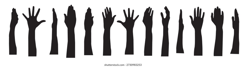 set of black hands silhouettes raised hands silhouettes
