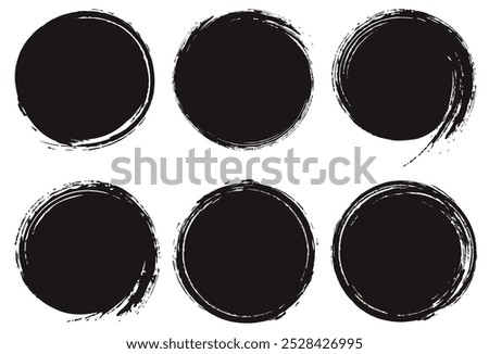Set of black handwritten brush stroke circle frames