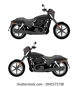 Set Of Black Harley Davidson Bike American Style Motorcycle Vector Image