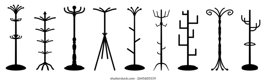 Set of black hat coat rack stand silhouette