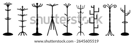 Set of black hat coat rack stand silhouette