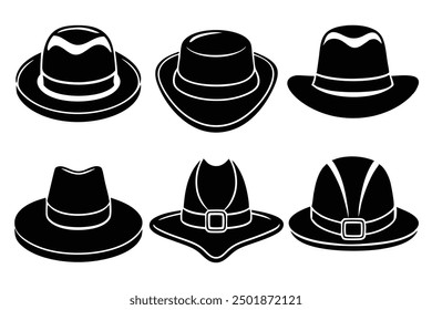 Set of Black Hat Styles vector illustration, Line Art, Outline hand drawing Silhouette Collection