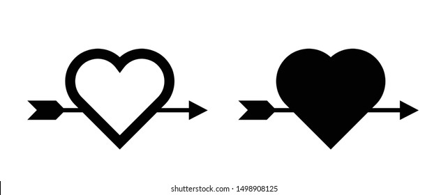 Set of black heart icons with arrow