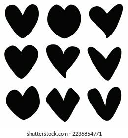 Set of black heart, on white background