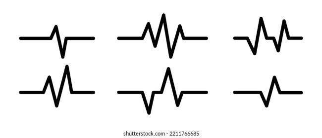 Se establece con iconos vectoriales de líneas de latido negro. Pulso y ritmo cardíaco. Corazón electrocardiograma. Vector 10 EPS.