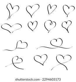 Set of black hearts. Design elements for Valentine's day. Vector illustration heart shapes. Isolated on white background