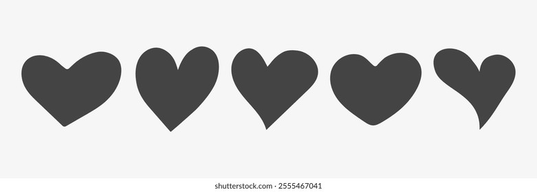 Set of black hearts. Love signs collection. Passion or Romantic concept. Valentine day.  Vector illustration