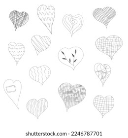 Set of black hearts made by lines for the holidays