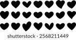 Set of black hearts, simple icons isolated on transparent background. Set of love symbols isolated. Heart Black Love Logo Variations. Various simple vector heart love icon. Valentine