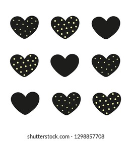 Set of black hearts vector icon