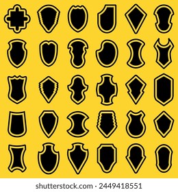 Set of black heraldic shield icon. Vector illustration.