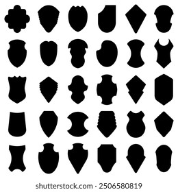 Set of black heraldic shield icon. Collection protection emblem. Vector illustration. White background.