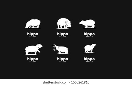 Set of black hippo logo icon design vector illustration