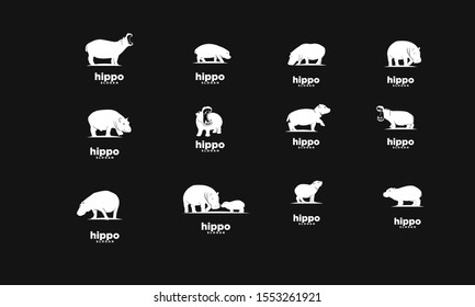 Set of black hippo logo icon design vector illustration