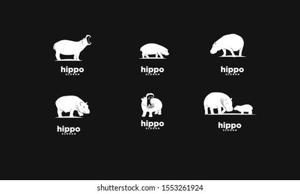 Set of black hippo logo icon design vector illustration