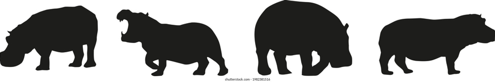 set of black hippo silhouettes