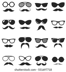 Set of black hipster mustache and glasses