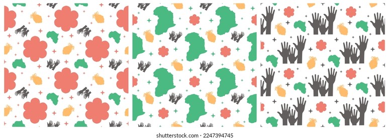 Set of Black History Month Seamless Pattern of African American Holiday in Template Hand Drawn Cartoon Flat Design Illustration