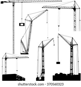 Crane Lifting Machine Outline Icon Set Stock Vector (Royalty Free ...