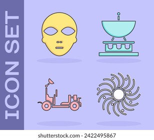 Set Black hole, Alien, Mars rover and Satellite dish icon. Vector