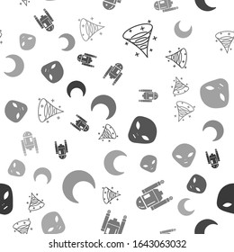Set Black hole, Robot, Alien and Moon and stars on seamless pattern. Vector