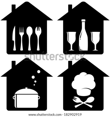 set black home icon with kithen utencil silhouette