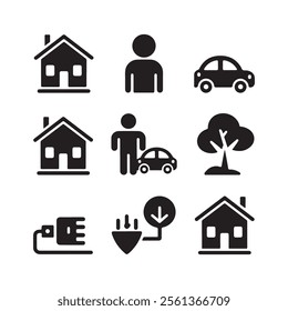 set of black home icons illustrated style