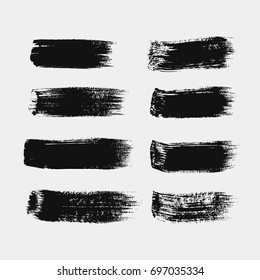 Set of black horizontal vector brush strokes
