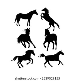 Set of black horse silhouettes