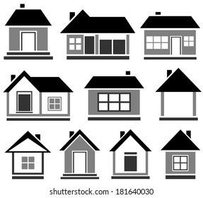 set black house icon - isolated cottage silhouette for web
