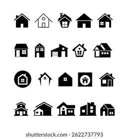 Set of black house logo isolated in white background