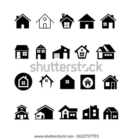 Set of black house logo isolated in white background