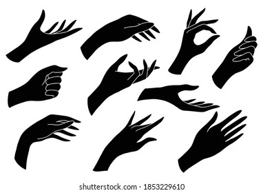 Set of black human palms, vector illustration. To create logos and other designs.