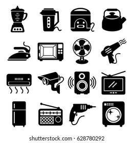 set of black icon illustration for household appliance isolated on white background
