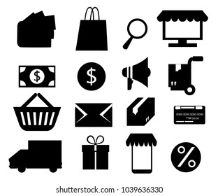 Set of black icon for online shopping. Vector illustration isolated on white background. Website page and mobile app design