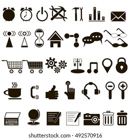 set of black icons about the Internet on white background