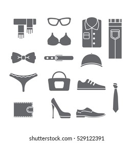 Set of black icons with clothes