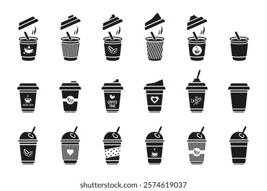 Set of black icons of coffee cups! Vector illustrations