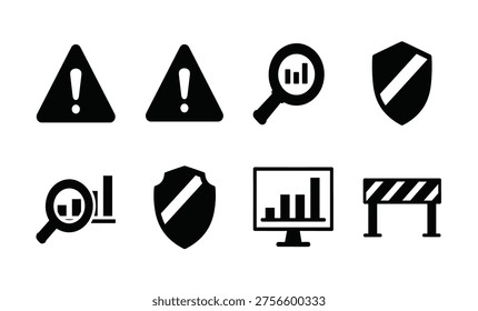 Set of black icons depicting warning and protection symbols