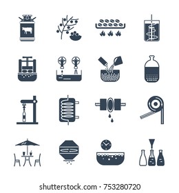 set of black icons drinks and beverages production process