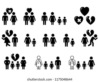 set of black icons with family situation