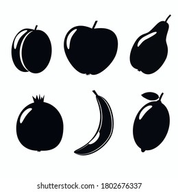 Set of black icons of fruit on white background