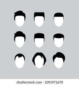 Set of Black Icons Hair Silhouettes for Man