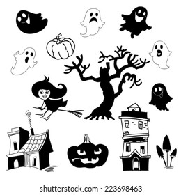 set of black icons for halloween
