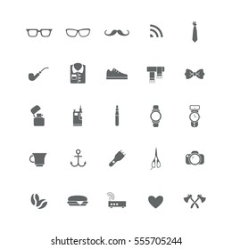Set of black icons with hipster devices.