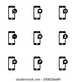 Set of black icons isolated on white background, on theme Phone