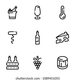 Set of black icons isolated on white background, on theme Wine