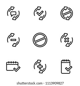 Set of black icons isolated on white background, on theme Check mark, line style