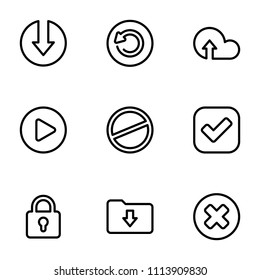 Set of black icons isolated on white background, on theme Application interface